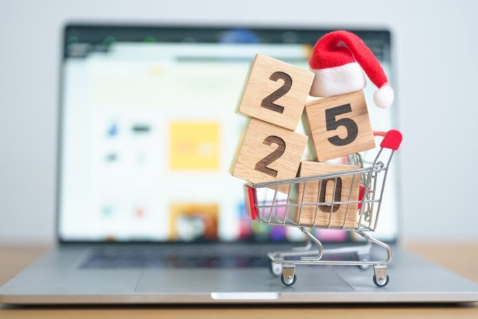 Christmas,Online,Shopping,And,Happy,New,Year,With,2025,Block